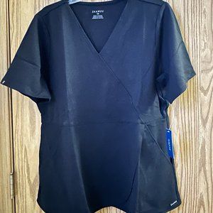 NWT 1X black Jaanuu Women's Tulip Mock-Wrap Scrub Top